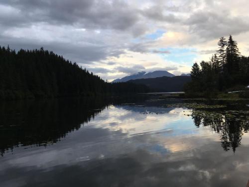 a view of a lake with trees and mountains at Bear Lake Lodgings B&B, Inc in Seward