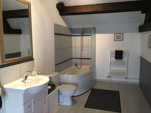 ein Badezimmer mit einer Badewanne, einem WC und einem Waschbecken in der Unterkunft 17 St Romain in Saulgond