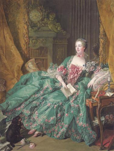 a painting of a woman in a green dress sitting on a bed at Château de Peufeilhoux in Vallon-en-Sully