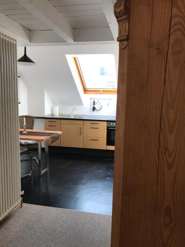 a kitchen with a sink and a table in it at Villa Clee Ferienwohnungen in Cleebronn