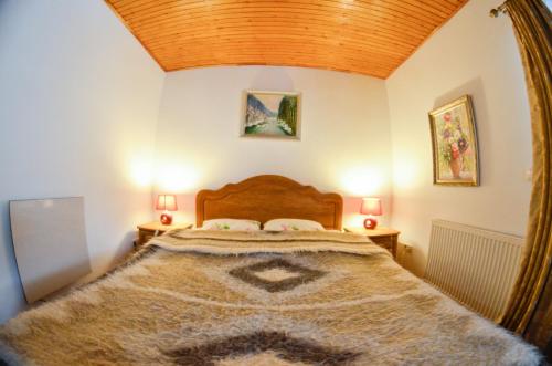 a bedroom with a large bed with two lamps at Hovanka in Yaremche