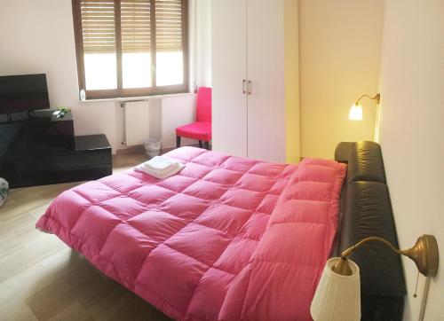 a large pink bed in a room with a couch at B&B Pontepiccolo in Catanzaro
