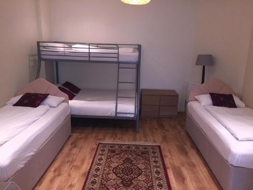 a room with two bunk beds and a rug at Lyall Apartment Hotel in London