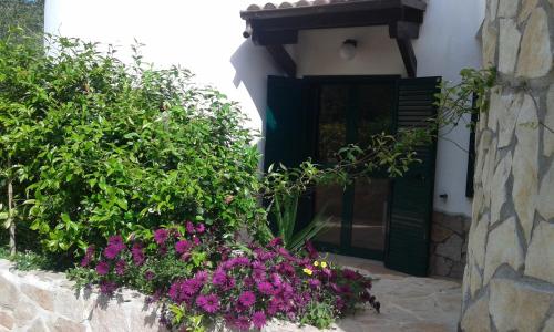 eine Tür zu einem Haus mit Blumen davor in der Unterkunft Casa Masseria Le Ville in Peschici