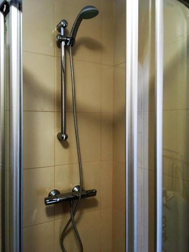a shower with a shower head in a bathroom at Apartamento Valle Golf Resort in Baños y Mendigo