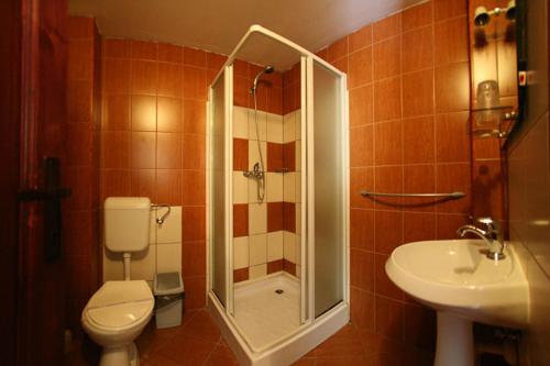 ラク・ロシュにあるVila Galのバスルーム(シャワー、トイレ、シンク付)