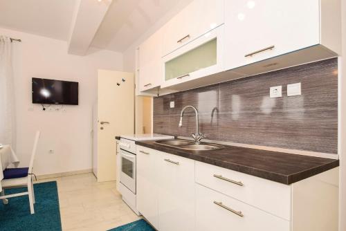 a kitchen with a sink and a counter top at Apartments Sanja in Zaton