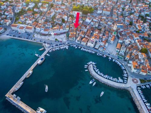 an aerial view of a harbor with boats in the water at Navis Luxury Apartments in Vodice