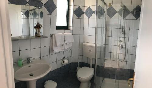 a bathroom with a toilet and a sink and a shower at Villasabella in Laganas