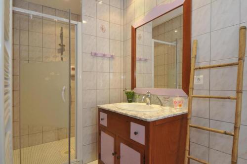 a bathroom with a sink and a shower at Les Perrières in Saint-Germain-la-Ville