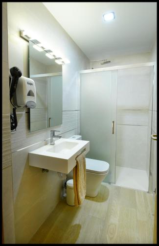 a bathroom with a sink and a toilet and a shower at Iturraldea I y II in Etxalar