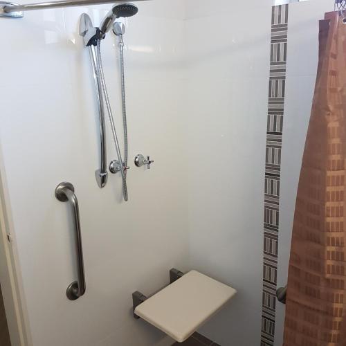 a bathroom with a toilet and a shower at Chelsea Motor Inn in Coffs Harbour