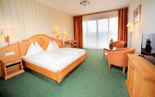 a hotel room with a bed and a television at Hotel Garni am Seggauberg in Leibnitz