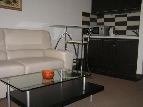 a living room with a couch and a coffee table at Hotel Kutina in Kutina