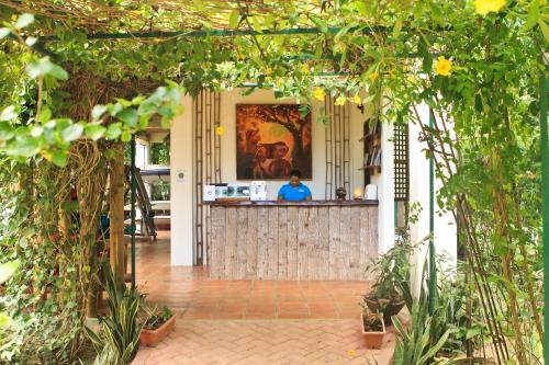 an archway with a bar in a house with plants at Fox & The Firefly Cottages in Loboc