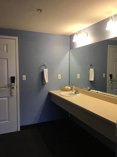 a bathroom with a sink and a large mirror at South Beach Resort Hotel in Marblehead
