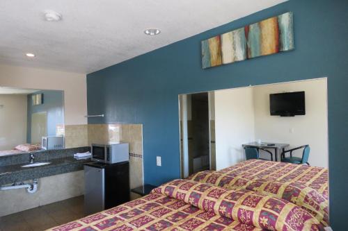 Cette chambre comprend un lit et un lavabo. dans l'établissement Florentina Motel - Los Angeles, à Los Angeles