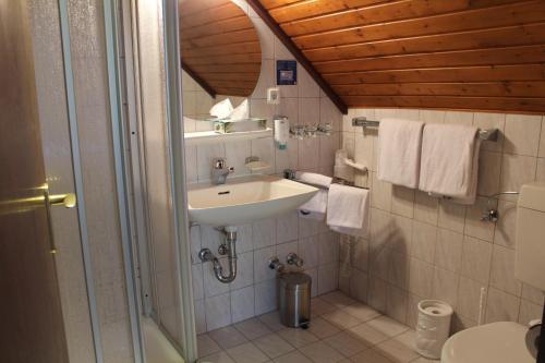 a bathroom with a sink and a toilet at Bescheider Mühle in Bescheid