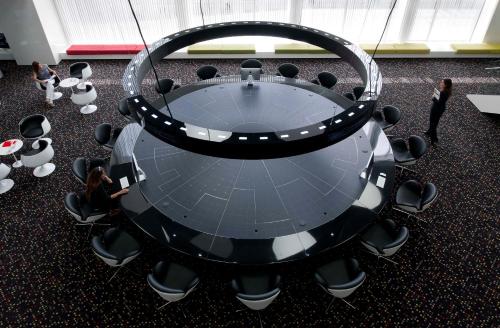 an overhead view of a table and chairs in a room at Barceló Sants in Barcelona