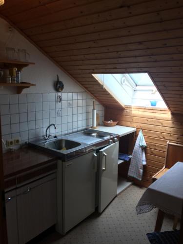 a small kitchen with a sink and a window at Haus am Wald in Bayerisch Eisenstein