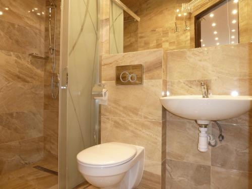 a bathroom with a toilet and a sink at Apartamenty u Łukasza in Zakopane