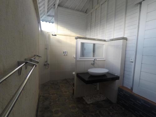a small bathroom with a sink and a mirror at Cliff Park Lembongan in Nusa Lembongan