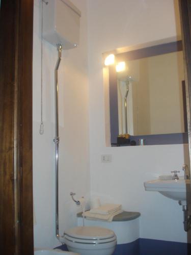a bathroom with a toilet and a sink and a mirror at FonteAntica Agriturismo in Norcia