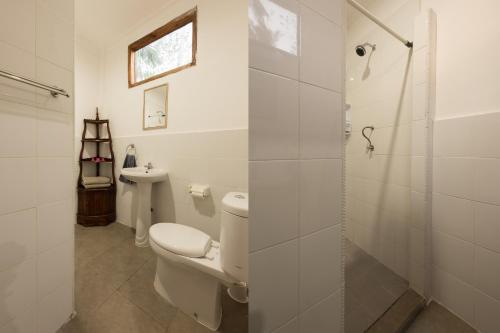a bathroom with a toilet and a sink and a shower at Yuli's Homestay in Kuta Lombok