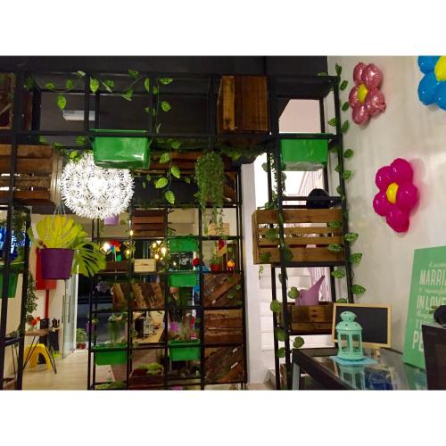 a room with two bunk beds and a table and balloons at Hotel Flora Plus in Cameron Highlands