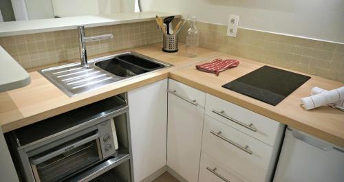 Il comprend une cuisine équipée d'un évier et d'une cuisinière. dans l'établissement Little Suite - Stella, à Lille