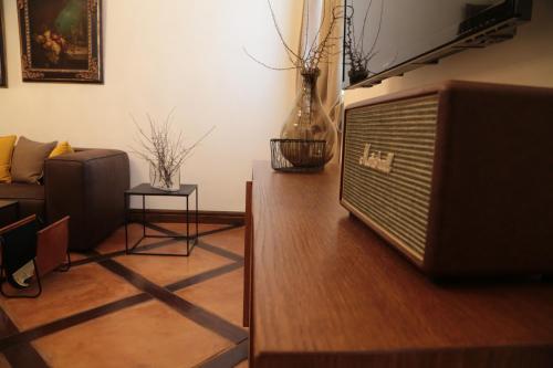 a living room with a television and a couch at Al Palazzetto in Tivoli