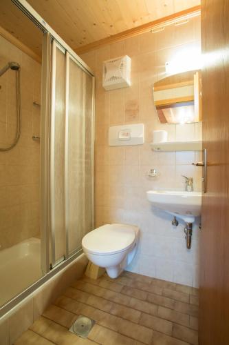 a bathroom with a toilet and a sink at Gasthof Specker in Obereggen