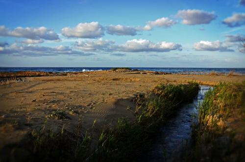 a view of a beach with the ocean in the background at Olympus Studios in Malia