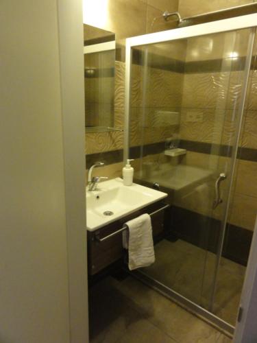 a bathroom with a sink and a shower at Altinersan Hotel in Didim