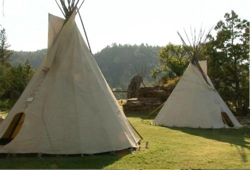 two tents sitting on the grass in a field at Allen Ranch in Hot Springs