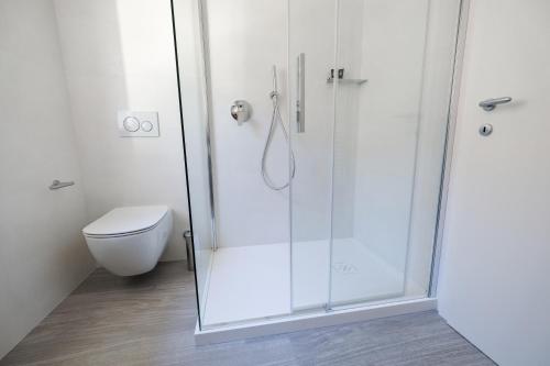 a bathroom with a shower and a toilet at Bertamini Apartments in Nago-Torbole