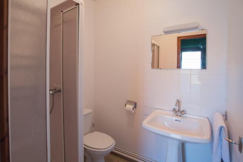 een witte badkamer met een toilet en een wastafel bij Domaine Equestre Etretat in Le Tilleul