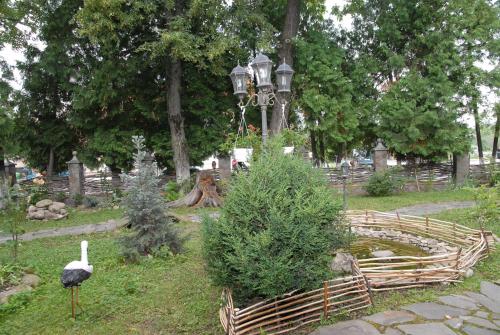 a park with a pond and a swan in the grass at Туристично розважальний комплекс "Стіжок" in Berehomet