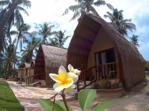 a house with a flower in front of it at Karimun Lumbung in Karimunjawa