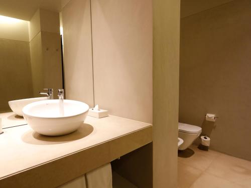 a bathroom with a sink and a toilet at Montebelo Vista Alegre Ílhavo Hotel in Ílhavo