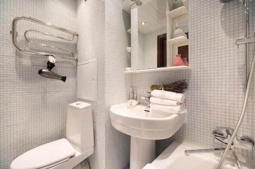 モスクワにあるLux Apartments Мытная 24の小さなバスルーム(洗面台、トイレ付)