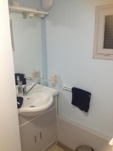 a bathroom with a sink and a mirror at Au fil de l'eau in Conchy-sur-Canche