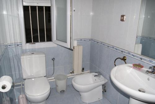a bathroom with a toilet and a sink at Pension Vista Alegre in Bilbao