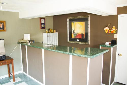a bar in a room with a green counter top at Budget Inn in Luray