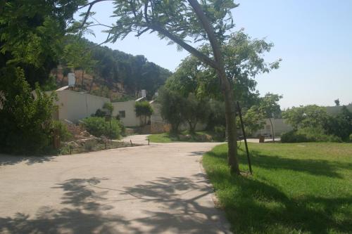 a driveway with a tree on the side of a house at HI - Maayan Harod Hostel in Gid‘ona