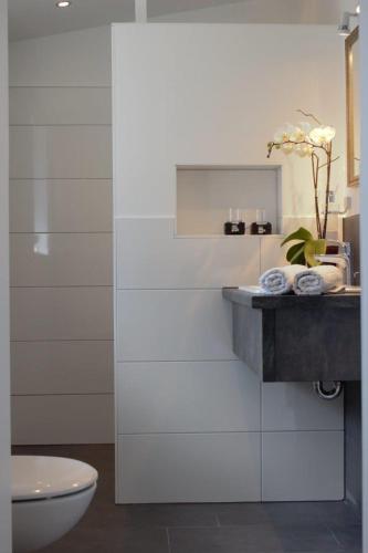 a bathroom with a sink and a toilet at Das kleine Stadtapartment in Burg auf Fehmarn