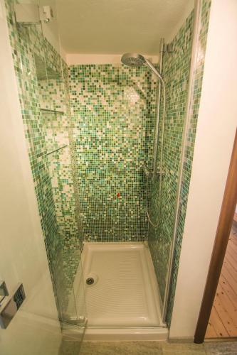 a shower with a glass enclosure in a bathroom at Ca' Nei Ronchi Bregaglia in Piuro