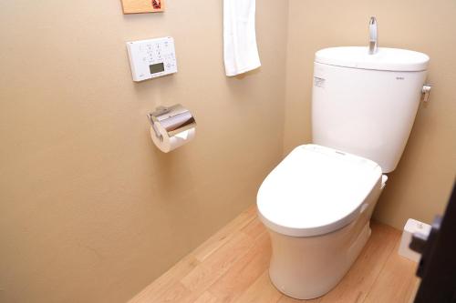 a bathroom with a white toilet in a room at 京一軒町家 さと居 青柿 Satoi Omiya Gojo Seishi in Kyoto