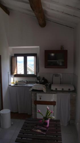 San Valentino in Abruzzo CiterioreにあるDepandance Elvira Basilicoのキッチン(カウンタートップ、窓付)