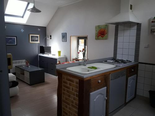 una cucina con lavandino e piano cottura di Fée maison with love appartement a Cuissai
